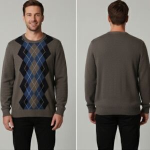 Saddlebred Mens Gray Argyle Crewneck Sweater XL EUC Academia Cabincore Y2K